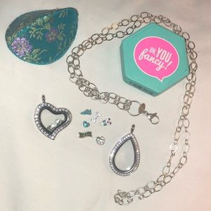 Oragami Owl teardrop +necklace 18” +heart + charms